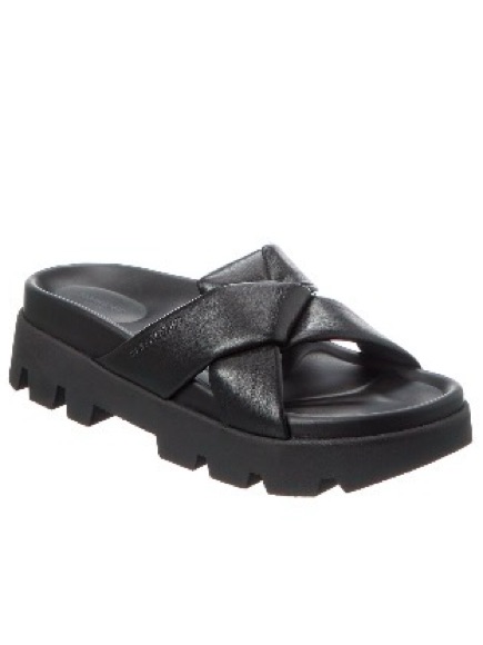 Salvatore Ferragamo Air Lug Black Crisscross Leather Slides.